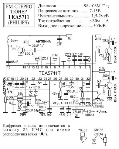 Тюнер FM Philips TEA5711 стерео (88-108) МГц